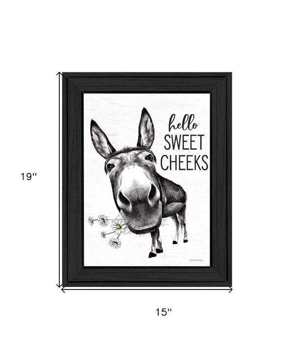 Homeroots Hello Sweet Cheeks Donkey Black Framed Print - Trendy Rustic Bathroom Wall Art For Stylish Decor  Wood 530068