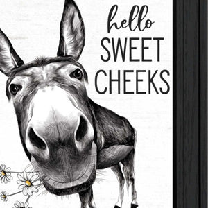 Homeroots Hello Sweet Cheeks Donkey Black Framed Print - Trendy Rustic Bathroom Wall Art For Stylish Decor  Wood 530068