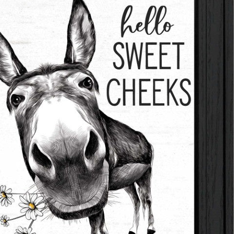 Homeroots Hello Sweet Cheeks Donkey Black Framed Print - Trendy Rustic Bathroom Wall Art For Stylish Decor  Wood 530068