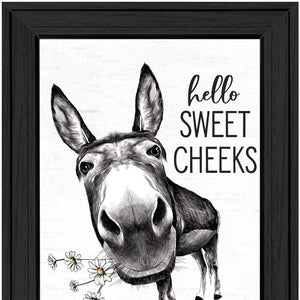Homeroots Hello Sweet Cheeks Donkey Black Framed Print - Trendy Rustic Bathroom Wall Art For Stylish Decor  Wood 530068