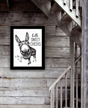 Homeroots Hello Sweet Cheeks Donkey Framed Print Wall Art For Trendy Bathroom Decor And Rustic Charm Black Wood 530069