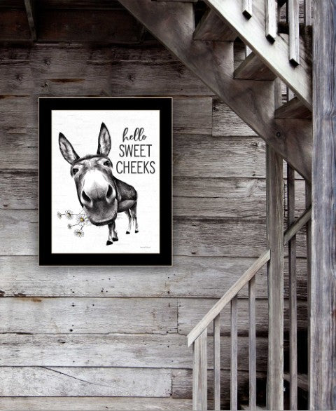Homeroots Hello Sweet Cheeks Donkey Framed Print Wall Art For Trendy Bathroom Decor And Rustic Charm Black Wood 530069