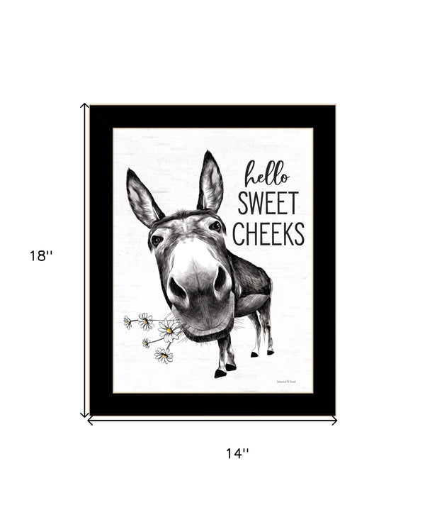 Homeroots Hello Sweet Cheeks Donkey Framed Print Wall Art For Trendy Bathroom Decor And Rustic Charm Black Wood 530069