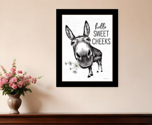 Homeroots Hello Sweet Cheeks Donkey Framed Print Wall Art For Trendy Bathroom Decor And Rustic Charm Black Wood 530069