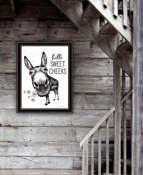 Homeroots Hello Sweet Cheeks Donkey Framed Print Wall Art For Trendy Bathroom Decor And Rustic Charm Black And Gold Wood 530070