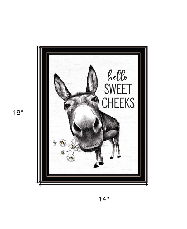 Homeroots Hello Sweet Cheeks Donkey Framed Print Wall Art For Trendy Bathroom Decor And Rustic Charm Black And Gold Wood 530070