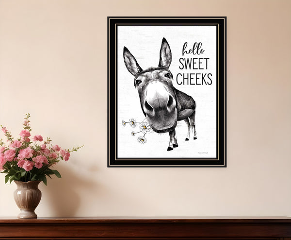 Homeroots Hello Sweet Cheeks Donkey Framed Print Wall Art For Trendy Bathroom Decor And Rustic Charm Black And Gold Wood 530070