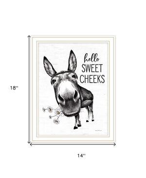 Homeroots Hello Sweet Cheeks Donkey Framed Print Wall Art For Trendy Bathroom Decor And Rustic Charm White Wood 530071