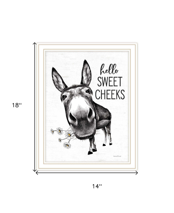 Homeroots Hello Sweet Cheeks Donkey Framed Print Wall Art For Trendy Bathroom Decor And Rustic Charm White Wood 530071