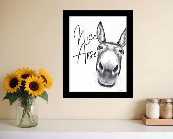 Homeroots Nice Arse Framed Print Bathroom Wall Art - Trendy Rustic Decor To Elevate Your Space Stylishly Black Wood 530073