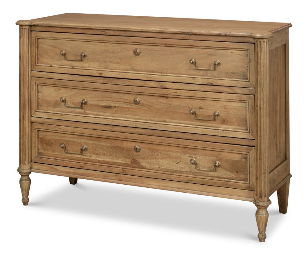 Sarreid Chamberlain Chest Of Drawers - Solid Acacia With Driftwood Finish & Elegant Brass Hardware Tan  53008