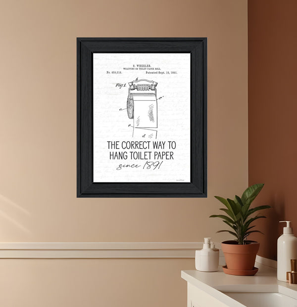 Homeroots Correct Way To Hang Toilet Paper Framed Wall Art - Rustic Black Print For Modern Bathroom Decor  Wood 530088