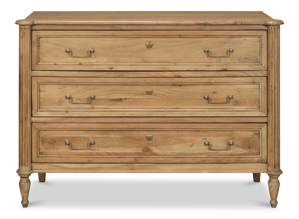 Sarreid Chamberlain Chest Of Drawers - Solid Acacia With Driftwood Finish & Elegant Brass Hardware Tan  53008
