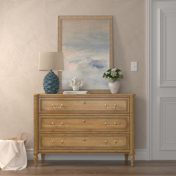 Sarreid Chamberlain Chest Of Drawers - Solid Acacia With Driftwood Finish & Elegant Brass Hardware Tan  53008