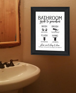 Homeroots Bathroom Guide Black Framed Print Art - Rustic Chic Wall Decor For Modern Farmhouse Style Spaces  Wood 530100