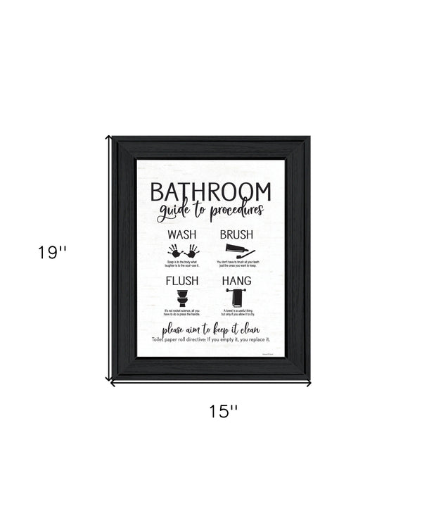 Homeroots Bathroom Guide Black Framed Print Art - Rustic Chic Wall Decor For Modern Farmhouse Style Spaces  Wood 530100