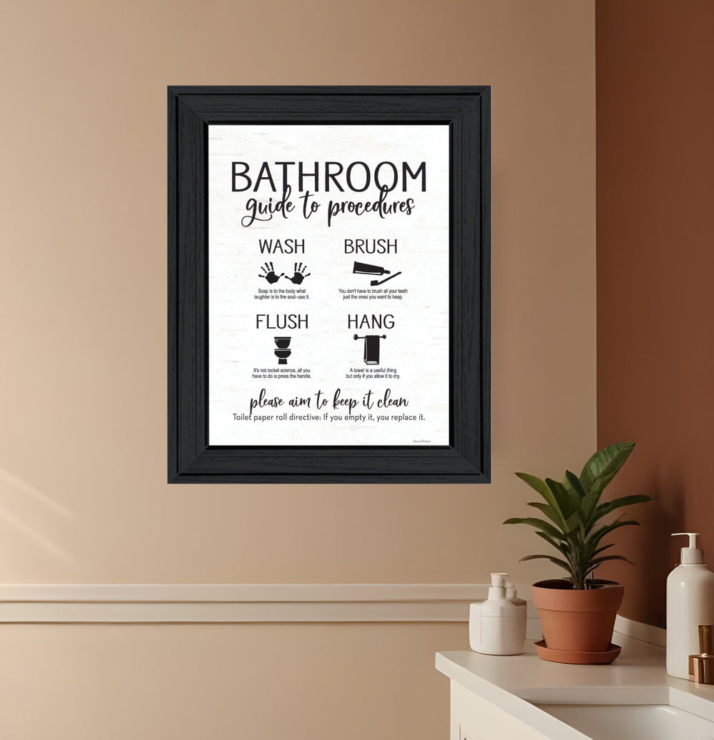 Homeroots Bathroom Guide Black Framed Print Art - Rustic Chic Wall Decor For Modern Farmhouse Style Spaces  Wood 530100