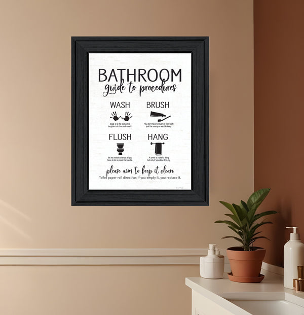 Homeroots Bathroom Guide Black Framed Print Art - Rustic Chic Wall Decor For Modern Farmhouse Style Spaces  Wood 530100