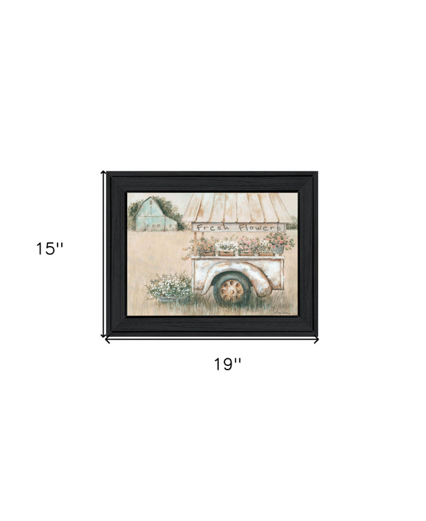 Homeroots Fresh Flowers For Sale Black Framed Print Wall Art - Rustic Farmhouse Decor For Stylish Spaces  Wood 530108