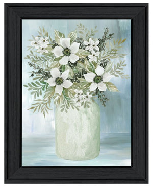 Homeroots White Blooms Decorative Black Framed Print Wall Art For Rustic Modern Farmhouse Home Decor  Wood 530118