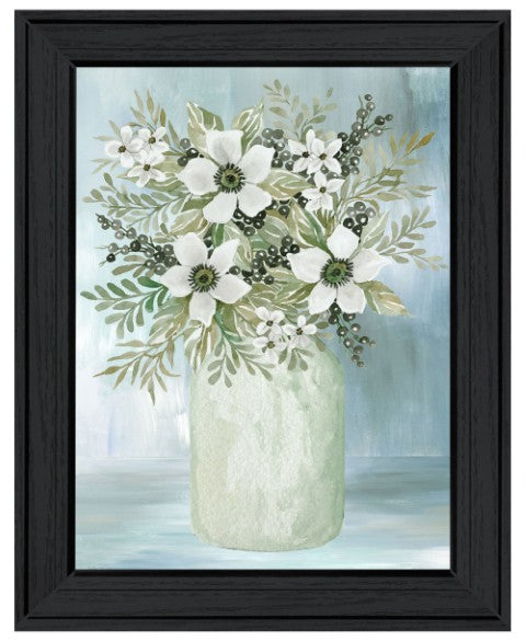 Homeroots White Blooms Decorative Black Framed Print Wall Art For Rustic Modern Farmhouse Home Decor  Wood 530118