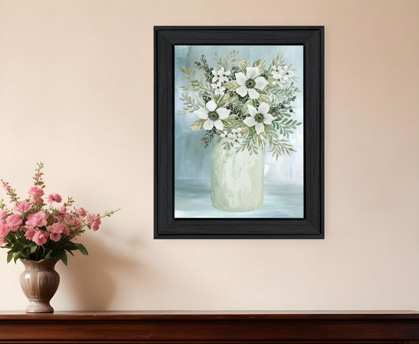 Homeroots White Blooms Decorative Black Framed Print Wall Art For Rustic Modern Farmhouse Home Decor  Wood 530118