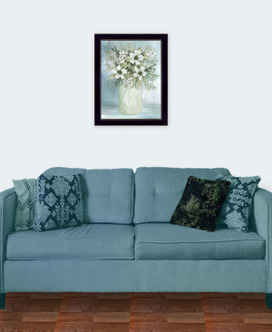 Homeroots White Blooms Rustic Framed Print Wall Art - Chic Decorative Accent For Modern Farmhouse Decor Black Wood 530119