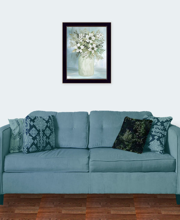 Homeroots White Blooms Rustic Framed Print Wall Art - Chic Decorative Accent For Modern Farmhouse Decor Black Wood 530119