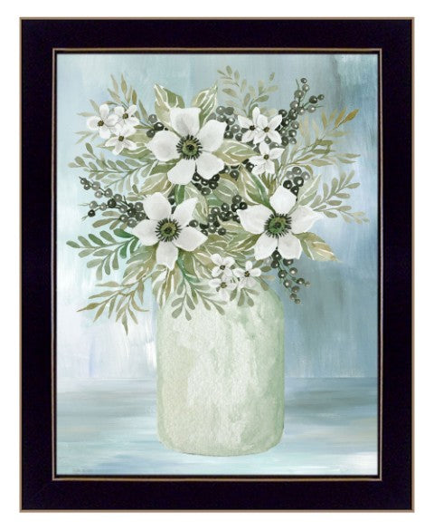 Homeroots White Blooms Rustic Framed Print Wall Art - Chic Decorative Accent For Modern Farmhouse Decor Black Wood 530119