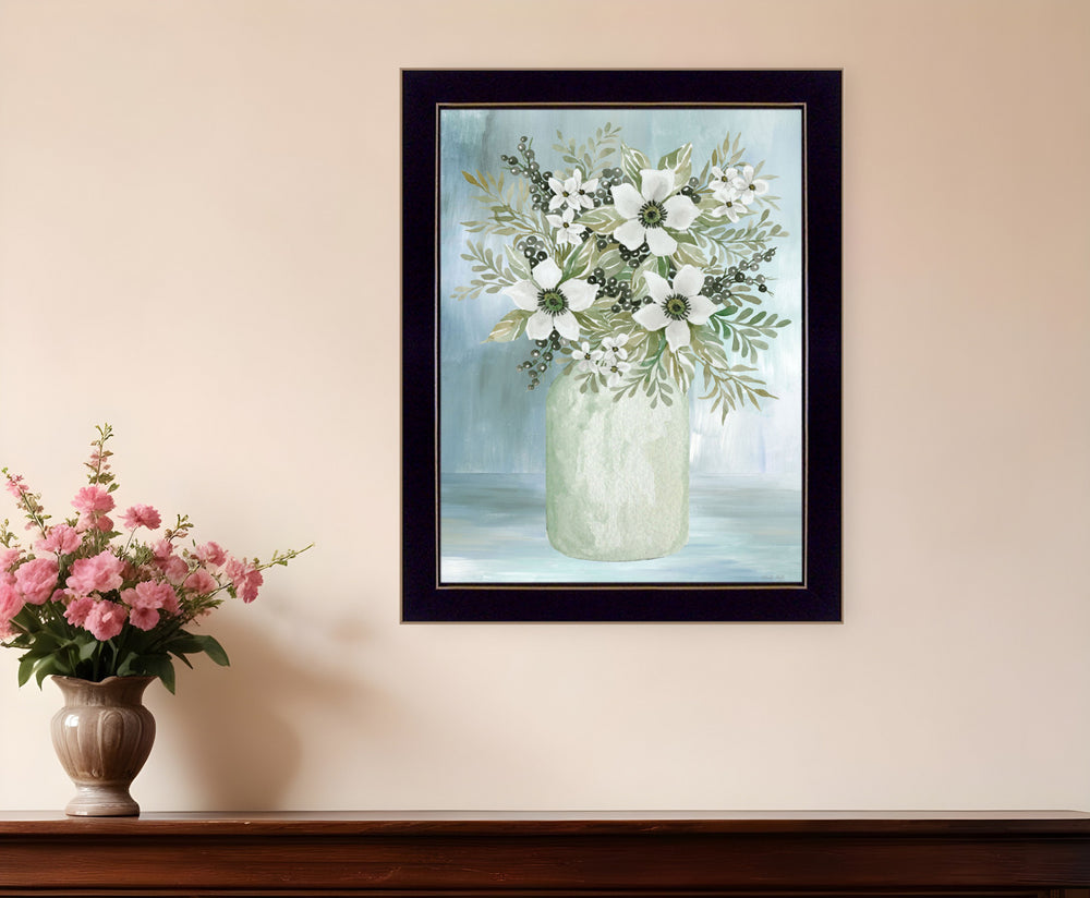 Homeroots White Blooms Rustic Framed Print Wall Art - Chic Decorative Accent For Modern Farmhouse Decor Black Wood 530119