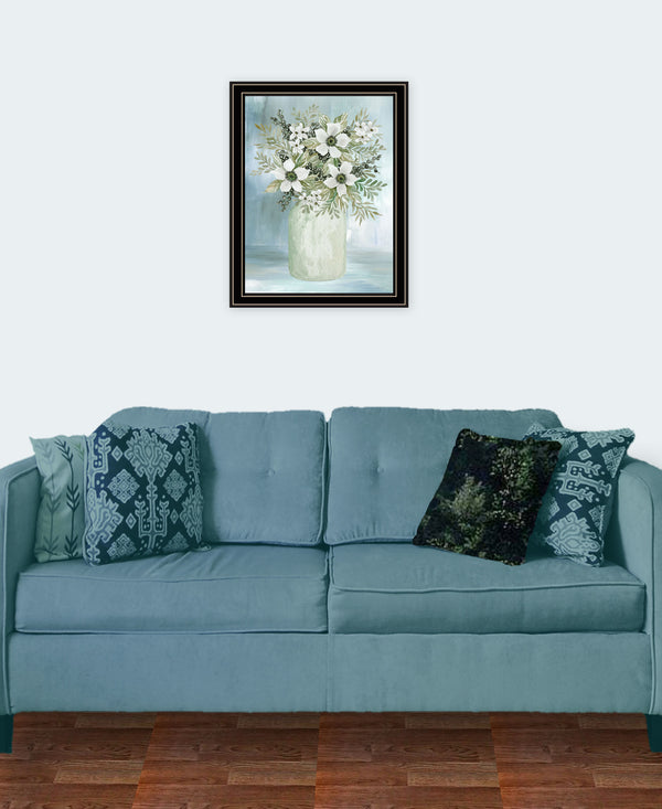 Homeroots White Blooms Rustic Framed Print Wall Art - Chic Decorative Accent For Modern Farmhouse Decor Black And Gold Wood 530120