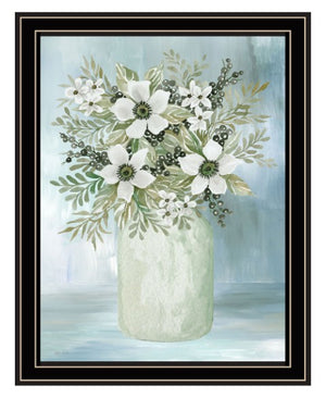 Homeroots White Blooms Rustic Framed Print Wall Art - Chic Decorative Accent For Modern Farmhouse Decor Black And Gold Wood 530120
