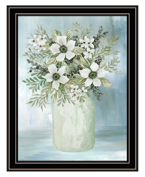 Homeroots White Blooms Rustic Framed Print Wall Art - Chic Decorative Accent For Modern Farmhouse Decor Black And Gold Wood 530120