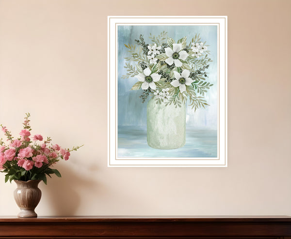 Homeroots White Blooms Rustic Framed Print Wall Art - Chic Decorative Accent For Modern Farmhouse Decor White Wood 530121
