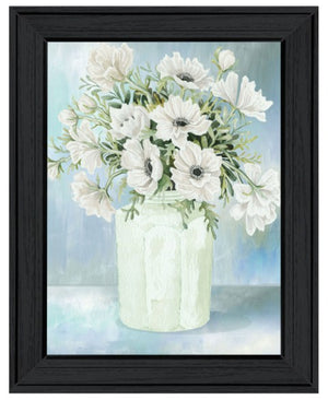 Homeroots White Blooms Decorative Black Framed Print Wall Art For Rustic Modern Farmhouse Home Decor  Wood 530122
