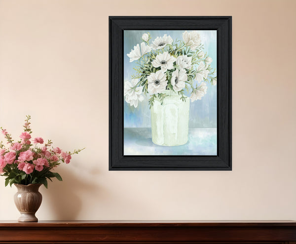 Homeroots White Blooms Decorative Black Framed Print Wall Art For Rustic Modern Farmhouse Home Decor  Wood 530122