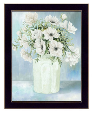 Homeroots White Blooms Rustic Framed Print Wall Art - Stylish Home Decor For Modern Farmhouse Aesthetic Black Wood 530123