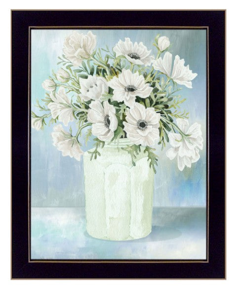 Homeroots White Blooms Rustic Framed Print Wall Art - Stylish Home Decor For Modern Farmhouse Aesthetic Black Wood 530123