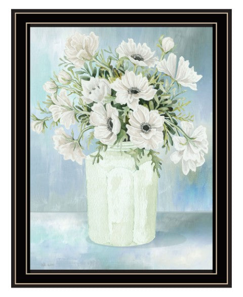 Homeroots White Blooms Rustic Framed Print Wall Art - Stylish Home Decor For Modern Farmhouse Aesthetic Black And Gold Wood 530124
