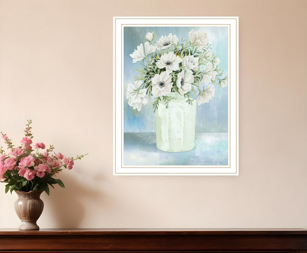 Homeroots White Blooms Rustic Framed Print Wall Art - Stylish Home Decor For Modern Farmhouse Aesthetic White Wood 530125