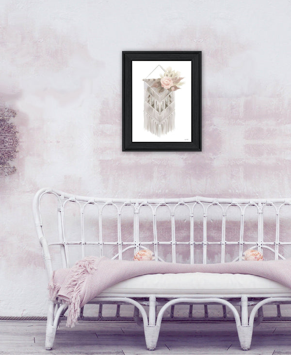 Homeroots Bohemian Macrame Wall Art - Stylish Black Framed Print For Rustic Modern Home Decor, 19” X 15”  Wood 530126