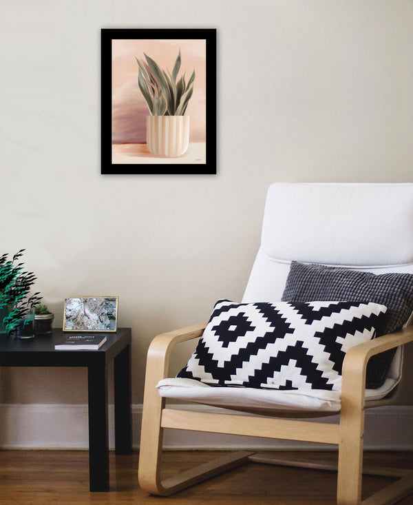 Homeroots Striped Bohemian Plant Art Print - Rustic Framed Wall Decor For Modern Farmhouse Aesthetic Black Wood 530131