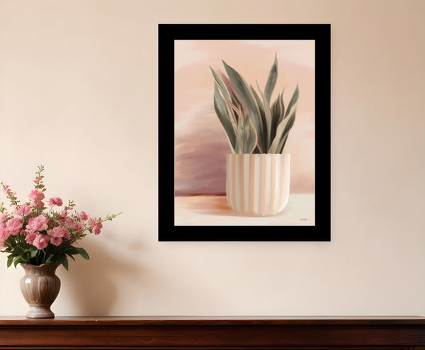 Homeroots Striped Bohemian Plant Art Print - Rustic Framed Wall Decor For Modern Farmhouse Aesthetic Black Wood 530131