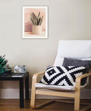 Homeroots Striped Bohemian Plant Art Print - Rustic Framed Wall Decor For Modern Farmhouse Aesthetic White Wood 530133