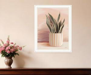 Homeroots Striped Bohemian Plant Art Print - Rustic Framed Wall Decor For Modern Farmhouse Aesthetic White Wood 530133