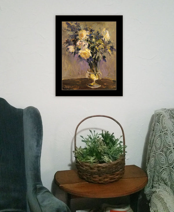 Homeroots Evening Vase Decorative Wall Art Print - Rustic Modern Framed Accent For Stylish Home Decor Black Wood 530147