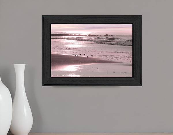 Homeroots Breakfast On The Beach Black Framed Print Wall Art  Wood 530166