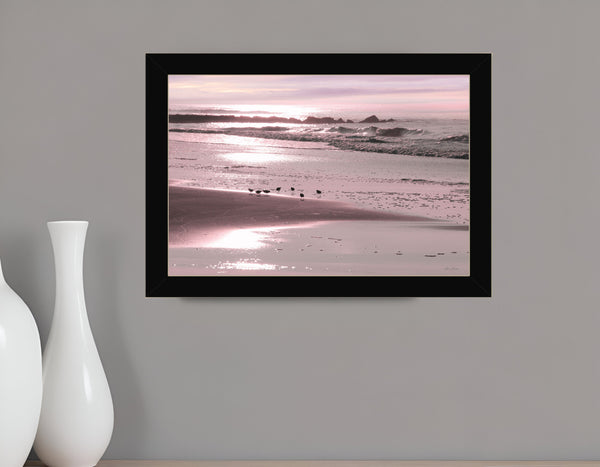 Homeroots Breakfast On The Beach Black Framed Print Wall Art Black Wood 530167