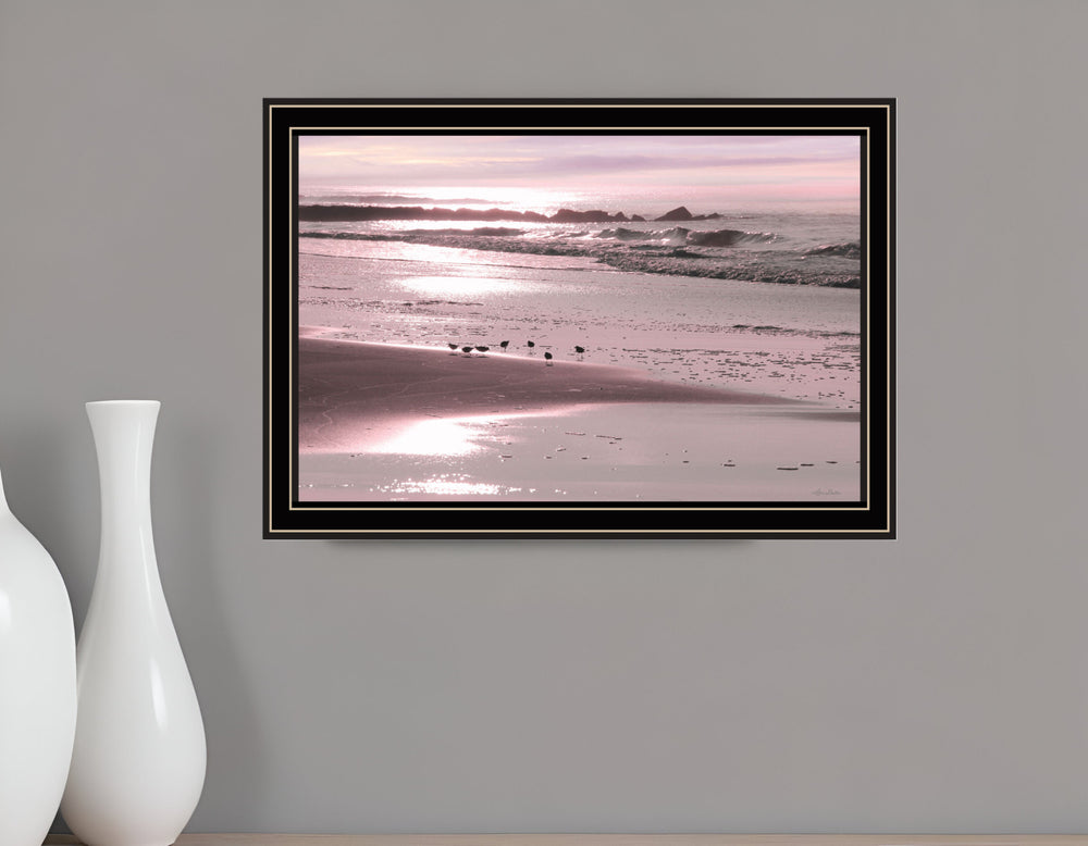 Homeroots Breakfast On The Beach Black Framed Print Wall Art Black And Gold Wood 530168