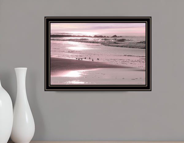 Homeroots Breakfast On The Beach Black Framed Print Wall Art Black And Gold Wood 530168